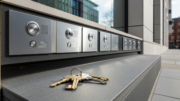 London apartment entrances with intercoms and keys