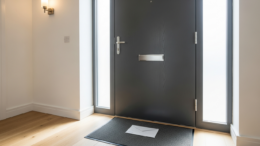 British rental flat doorway with legal notice envelope