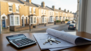 British terraced houses with mortgage calculator and keys