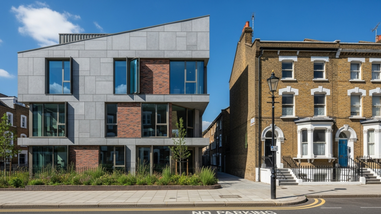 London civic building near terraced houses