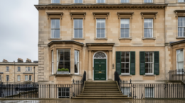 British townhouse exterior on an overcast day