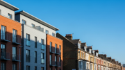 British homes under bright spring sky
