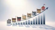House icons on rising property transactions chart