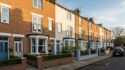 British terraced HMO houses in clear afternoon light