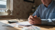 UK landlord reviewing mortgage costs at home with financial documents