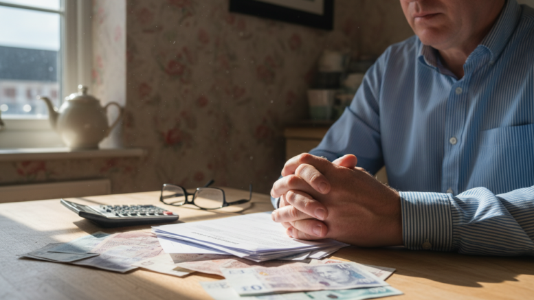 UK landlord reviewing mortgage costs at home with financial documents