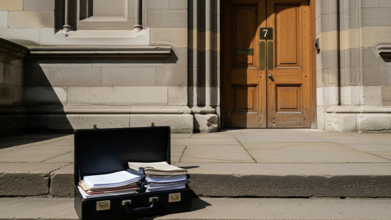 British civic building entrance linked to landlord fines