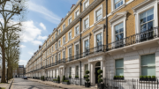 Prime London townhouses on a bright spring day