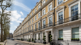 Prime London townhouses on a bright spring day