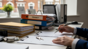 UK lettings compliance desk with files and keys