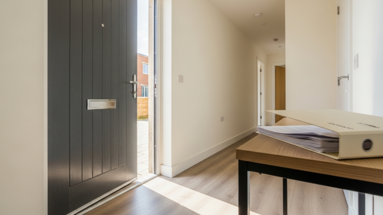 Modern rental flat entrance in daylight