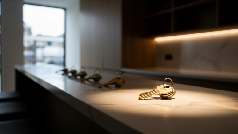 Door keys with one set highlighted suggesting tenant selection