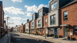 British terraced houses in bright spring daylight