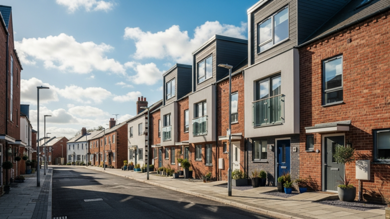 British terraced houses in bright spring daylight