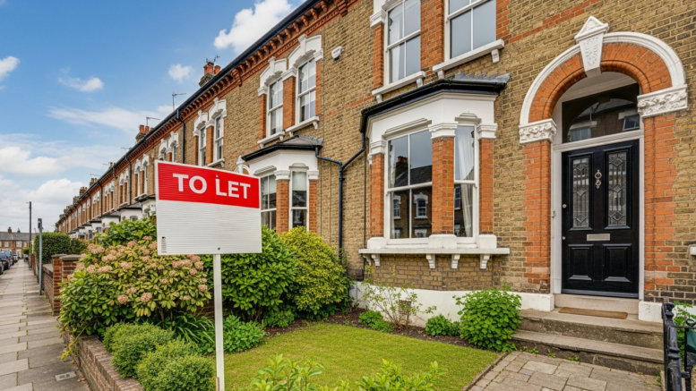 To Let sign outside British terraced house