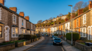 Welsh terraced houses in bright spring sunlight