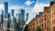 London flats and Scottish tenements in bright daylight