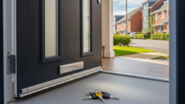 Modern UK terrace doorway with landlord keys
