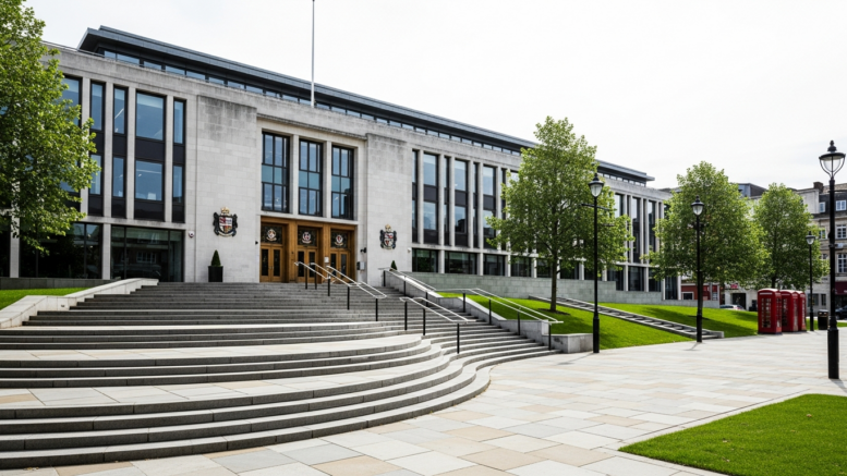 Modern British town hall exterior in daylight
