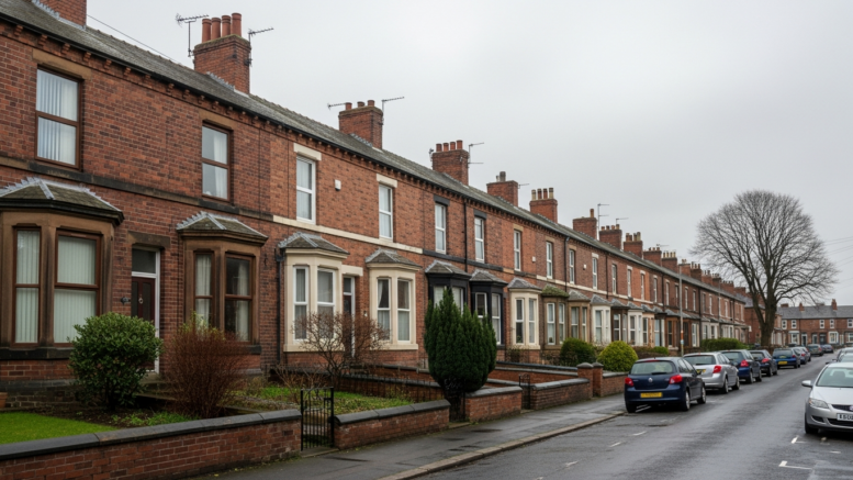 County Durham terraced houses on a grey day