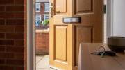Derby rental house entrance with keys and letterbox