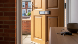 Derby rental house entrance with keys and letterbox