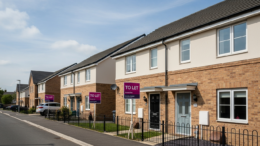 Modern British terraced houses on a bright rental street