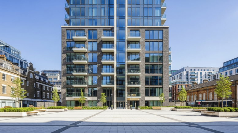 Modern UK apartment block used for rental housing