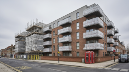 UK apartment block with scaffolding during safety works
