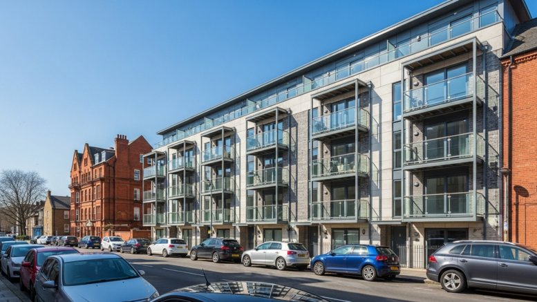 Modern British buy-to-let flats in spring daylight