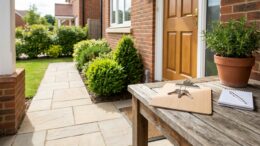 Rental property entrance with tenant checks theme