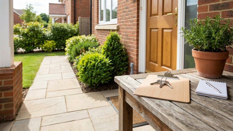 Rental property entrance with tenant checks theme