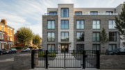 British apartment block exterior on a clear day