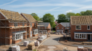 Part-built UK housing estate under bright daylight