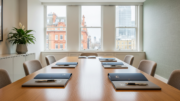 Modern UK office boardroom for landlord policy meeting