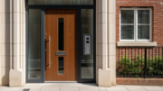 British rental block entrance with secure shared front door