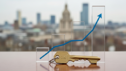 House key with abstract arrears trend display