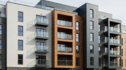 Cladded apartment block in a modern British city