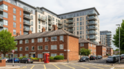 Council housing estate and modern flats in England