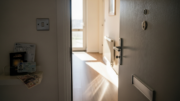 Modern UK rental flat doorway and hallway