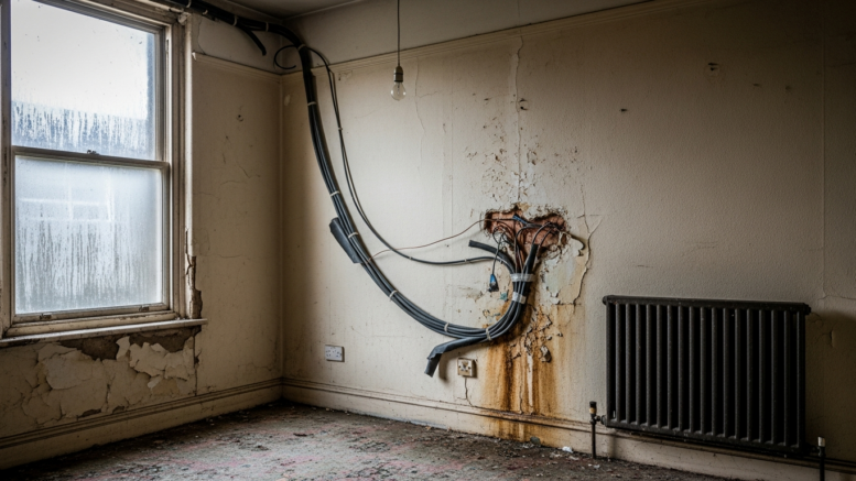 Unsafe rental interior with exposed wiring