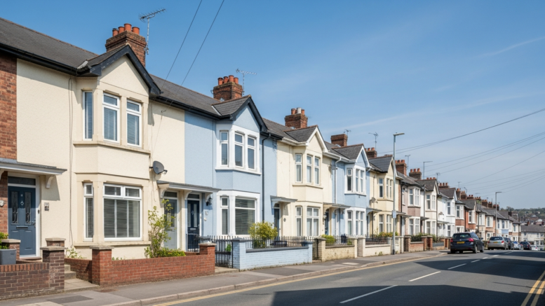 Welsh terraced houses on a Cardiff hillside street