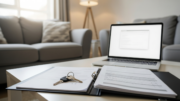 UK landlord paperwork and keys in a home setting