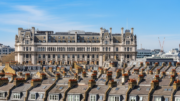 London finance district above British rooftops