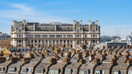 London finance district above British rooftops