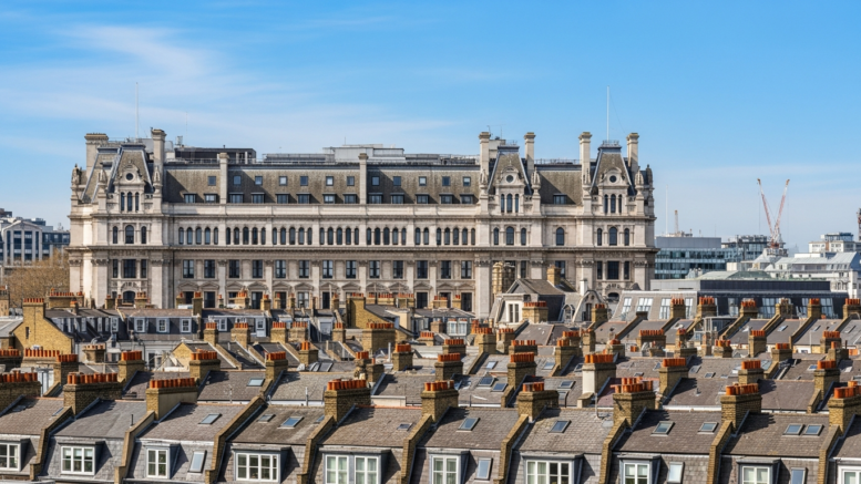 London finance district above British rooftops
