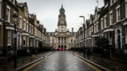 London rental street facing a prominent civic building