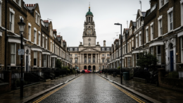 London rental street facing a prominent civic building