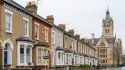 Terraced houses beside a British civic building