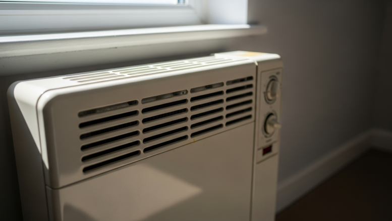 Older storage heater in a British flat